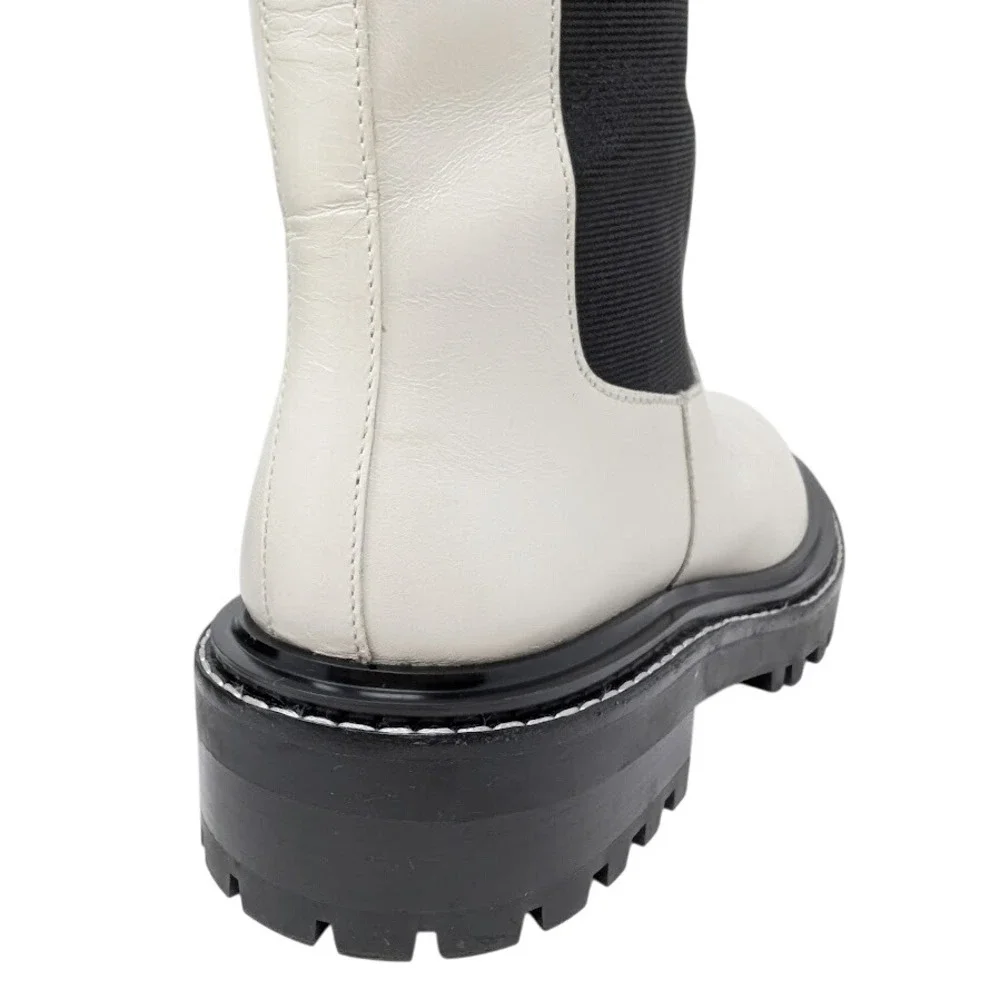 Tory Burch Benton Lug Sole Chelsea Boots Ivory Leather‎ Women's 9.5 M Minimalist